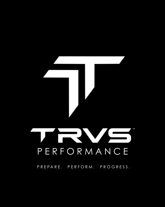 TRVS Performance — single-T monogram above the TRVS Performance wordmark and the line Prepare. Perform. Progress.